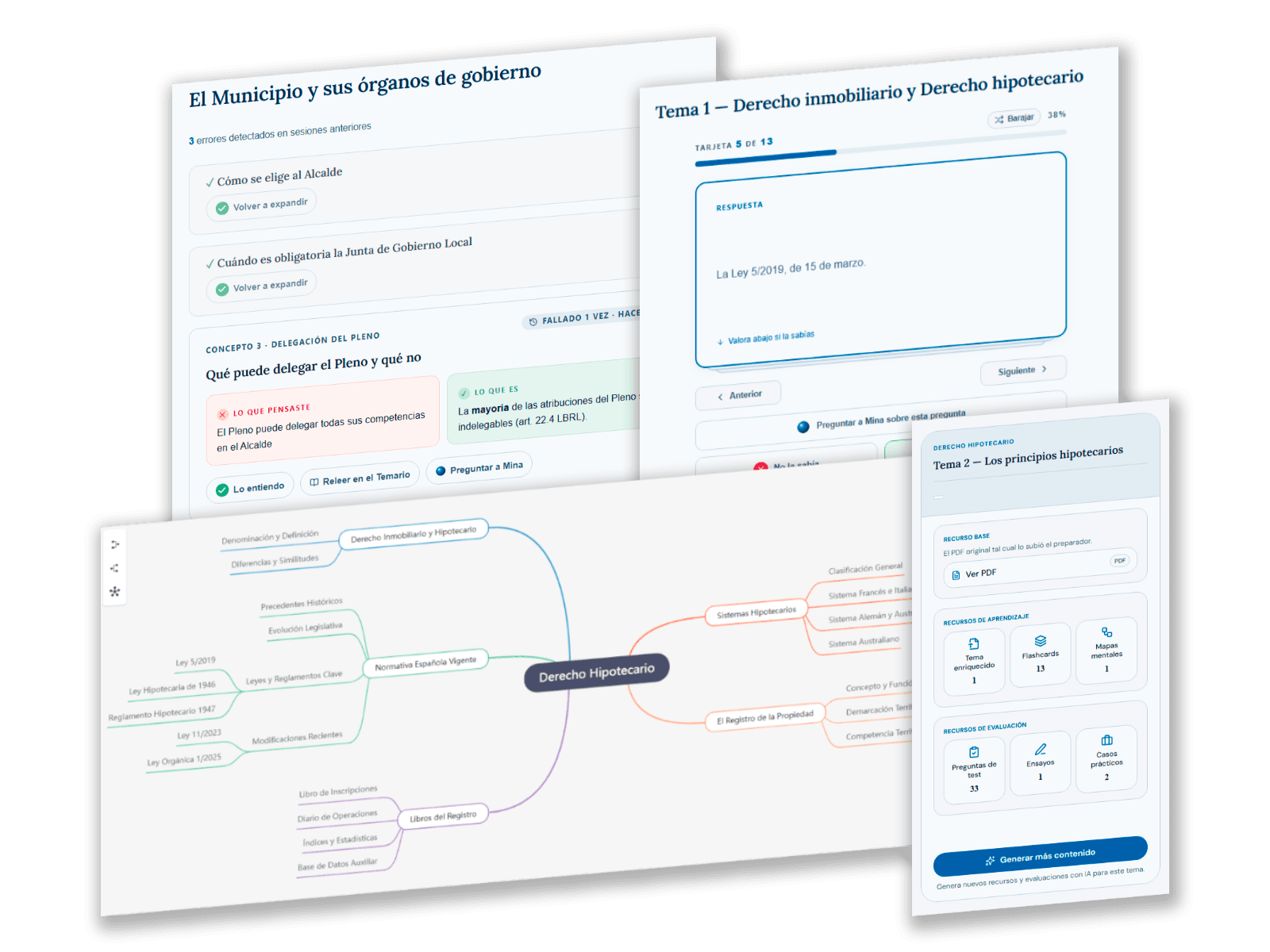 Recursos de estudio generados con IA: mapas mentales, flashcards y test