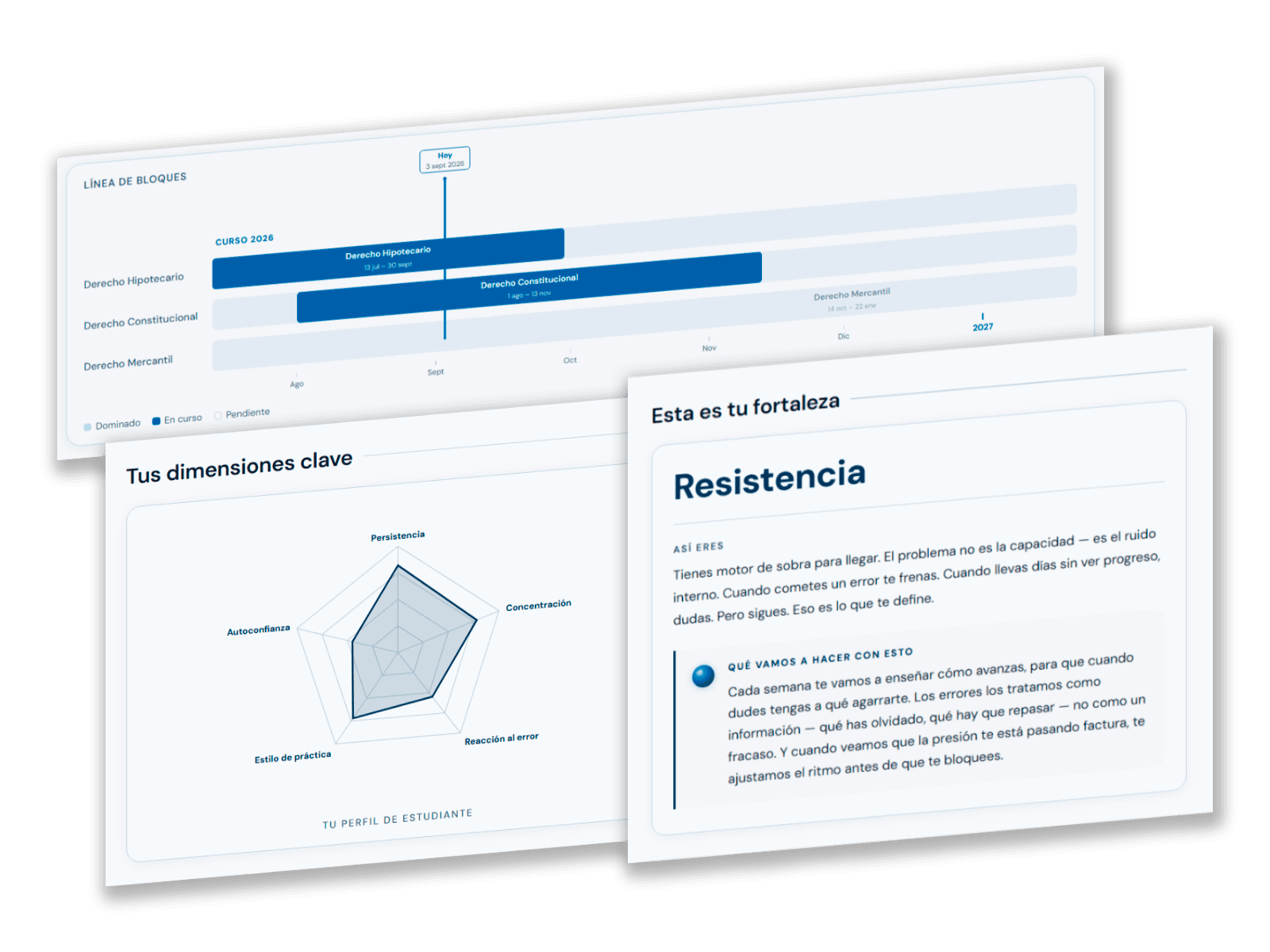 Perfil de alumno, seguimiento por temas y evaluación generada por IA